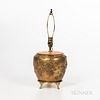 Mixed Metal-inlaid Brass Jar Mounted as Lamp