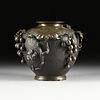 A JAPANESE "GRAPE CLUSTER AND VINE" PATINATED BRONZE VASE, SIGNED, MEIJI PERIOD, EARLY 20TH CENTURY,