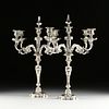 A PAIR OF GEORGE III STYLE FIVE LIGHT SILVERPLATED CANDELABRAS, 20TH CENTURY,