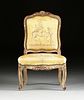 A LOUIS XV STYLE YELLOW SILK UPHOLSTERED AND PAINTED WOOD CHAISE, 19TH CENTURY,