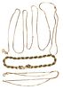 Three Piece 14 Karat Gold Lot, to include two thin gold chains, along with a twisted bracelet, each marked on the clasp, total weight 19.3 grams.