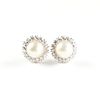 A PAIR OF 18K WHITE GOLD, DIAMOND EARRING JACKETS WITH PEARL STUDS,
