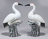 Pair Chinese Enameled Porcelain Birds