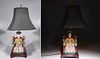 Pair of Chinese Enameled Porcelain Emperor & Empress Mounted Lamps