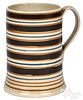 Mocha mug with brown, tan, and blue bands