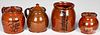 Four Pennsylvania redware pitchers, 19th c.