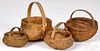 Four small finely woven baskets, 19th c.