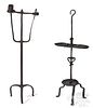 Two adjustable wrought iron candlestands, 19th c.