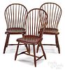 Set of three Philadelphia bowback Windsor chairs