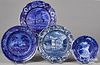 Four Historical blue Staffordshire plates, 19th c.