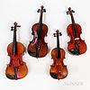 Four Fractional Violins with Cases.