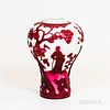 Red and White Overlay Peking Glass Vase