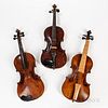 Three 4/4 Size Violins with Cases.