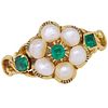ANTIQUE EMERALD AND PEARL CLUSTER RING
