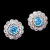 PAIR OF BLUE ZIRCON AND WHITE SAPPHIRE CLUSTER EARSTUDS