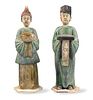 Two Chinese Green Glazed Standing Figure, Ming D.