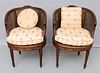 A Pair of French Caned & Carved Bergere Armchairs