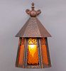 Arts & Crafts Hammered Copper & Amber Glass Porch Sconce c1920