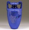 Fulper Pottery Cobalt Blue Drip Two-Handled Vase c1910