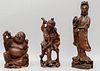 3 Antique Asian Wood Carvings, Buddha, Guanyin, etc