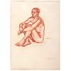 JUAN SORIANO, Desnudo de un hombre sentado, Firmada y fechada 69, Sanguina sobre papel, 63 x 45 cm, Con certificado | JUAN SORIANO, Desnudo de un homb