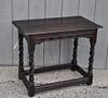 Jacobean Carved Oak Side Table, Initials "RK"