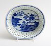 CANTON BLUE AND WHITE PORCELAIN WILLOW" CHESTNUT BASKET"