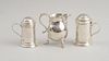 ENGLISH SILVER CREAMER AND TWO KITCHEN PEPPERS, LONDON, 1713, 1722, 1730
