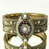 19th Century Finely Made 14 Karat Yellow Gold, Enamel and Pearl Bangle Bracelet.