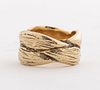 Estate 14K Yellow Gold Woven Leaf Motif Wide Ring