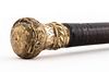 Victorian Gold-Tone Metal Milord Handle Cane