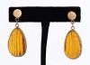 14K Yellow Gold Pear Shaped Drop Amber Earrings
