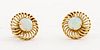 14K Yellow Gold Round Opal Open Lattice Earrings