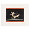 Francione, A. Pompei. Querubin con ciervos. Acuarela italiana 16.4 x 19.7 cm.