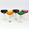 Set of Five (5) Vintage East German Cut Colored Crystal Champagne Coupes.