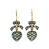 A pair of silver and gold, emerald, diamond and split pearl drop earrings,