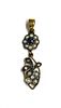 A silver and gold, sapphire, split pearl and diamond pendant,