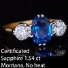 CERTIFICATED 1.54 CT. MONTANA BLUE SAPPHIRE AND DIAMOND 3-STONE RING