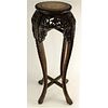 Tall Chinese Carved Hardwood Pedestal With Inset Marble.