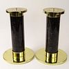 Pair of Mid-Century Black Marble and Brass Candlesticks,