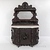 Victorian Marble-top Carved Walnut Sideboard, 19th century, carved with game and fruit, mirrored back, white marble with grey striation
