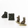 Two Pairs of Patinated Bookends, 20th century, a pair with classical children holding a blanket up, ht. 5; and a pair of Scottie dogs o