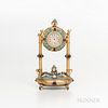 Small French Boudoir Clock, ormolu, turquoise, and cameo decorated, with an etched dial and cherub figures atop each support, overall h