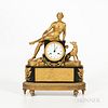 Louis XVI-style LePaute Bronze Figural Mantel Clock, figure with hound atop an enameled dial inscribed "LePaute A Paris" above arabesqu