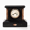 Black Slate and Marble Mantel Clock, inscribed and gilded foliate designs, the works stamped "BK & C" within an oval, ht. 9 1/2, lg. 11