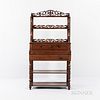 Victorian Walnut Secretary Bookcase, 19th century, three upper shelves with pierced carving details and turned wood supports; two drawe