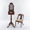 Victorian Walnut Shaving Stand and Side Chair, 19th century, shaving stand featuring a gimbaled mirror with decorative carved top on sh
