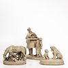 Three John Rogers Figure Groups, New York, painted plaster with titled depictions School Days, ht. 21 1/2; Why Can't You Talk?, ht. 11