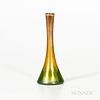Tiffany Studios Gold Favrile Vase, New York, early 20th century, waisted form with green pulled-feather decoration at base, polished po