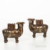 Pair of CloisonnÃ© Censers, China, 19th/20th century, in the shape of a standing bull with the head turned to a side, shaped openings fo